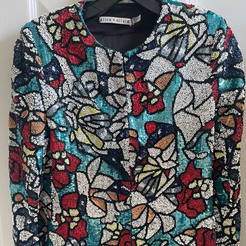 Alice + Olivia Rory Turquoise Sequin Jacket